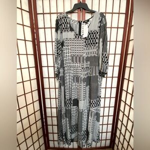 (S27) Ellos Size 26 Boho Rayón Patchwork Look Summer Maxi Dress Zip Back NWT.